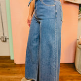 Wide Leg Self Belt Denim Pants