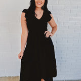 Flutter Sleeve Maxi Dress - Black
