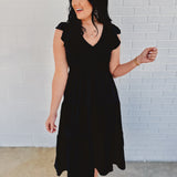 Flutter Sleeve Maxi Dress - Black