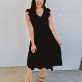 Flutter Sleeve Maxi Dress - Black