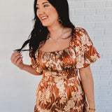 Puff Sleeve Floral Silky Maxi Dress - Butterscotch