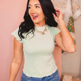 Lettuce Hem Mini Waffle Knit Top - Sage