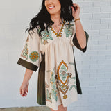 Boho Embroidered Babydoll Dress - Sage