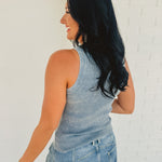 Washed Ribbed Knit Tank - Dusty Blue - Lace and Grace Boutique