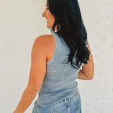 Washed Ribbed Knit Tank - Dusty Blue - Lace and Grace Boutique
