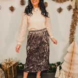 Crinkled Velvet Midi Skirt - Midnight