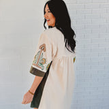 Boho Embroidered Babydoll Dress - Sage