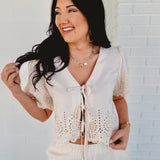 Eyelet Trim Top & Pant Set - Natural