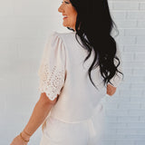 Eyelet Trim Top & Pant Set - Natural