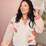 Oli & Hali Washed Daisy Patch Pullover - Pink