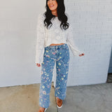 Flowered Knit Top - White