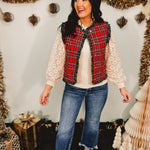 Christmas Plaid Ruffle Edge Quilted Vest - Red Multi - Lace and Grace Boutique