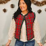 Christmas Plaid Ruffle Edge Quilted Vest - Red Multi - Lace and Grace Boutique