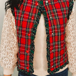 Christmas Plaid Ruffle Edge Quilted Vest - Red Multi - Lace and Grace Boutique