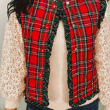 Christmas Plaid Ruffle Edge Quilted Vest - Red Multi - Lace and Grace Boutique