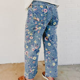 Allover Floral Denim Pants - Denim