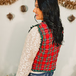 Christmas Plaid Ruffle Edge Quilted Vest - Red Multi - Lace and Grace Boutique