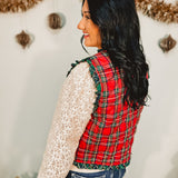 Christmas Plaid Ruffle Edge Quilted Vest - Red Multi - Lace and Grace Boutique