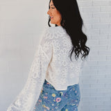 Flowered Knit Top - White
