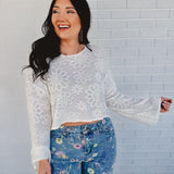 Flowered Knit Top - White
