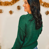 Merry Tinsel Crewneck Pullover Sweater - Hunter Green