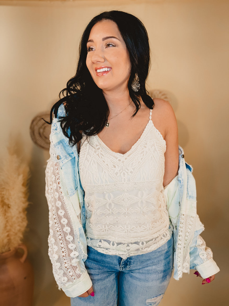 Oli & Hali Too Good To Me Crochet Lace Tank - Natural - Lace and Grace Boutique