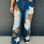 Oli & Hali Leather Star Patched Denim Jeans - Lace and Grace Boutique