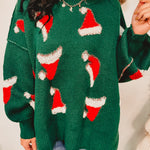 Santa Hat Exposed Seam Knit Sweater - Green - Lace and Grace Boutique