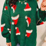 Santa Hat Exposed Seam Knit Sweater - Green - Lace and Grace Boutique