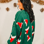 Santa Hat Exposed Seam Knit Sweater - Green - Lace and Grace Boutique