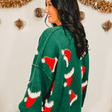 Santa Hat Exposed Seam Knit Sweater - Green - Lace and Grace Boutique