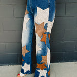Oli & Hali Leather Star Patched Denim Jeans - Lace and Grace Boutique