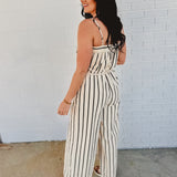 Striped Woven Jumpsuit - Taupe/Black