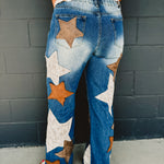 Oli & Hali Leather Star Patched Denim Jeans - Lace and Grace Boutique
