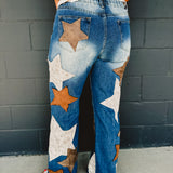 Oli & Hali Leather Star Patched Denim Jeans - Lace and Grace Boutique