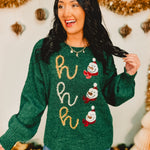 Ho Ho Ho Sequin Snowman Sweater - Green - Lace and Grace Boutique