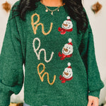 Ho Ho Ho Sequin Snowman Sweater - Green - Lace and Grace Boutique