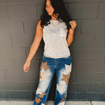 Oli & Hali Leather Star Patched Denim Jeans - Lace and Grace Boutique
