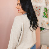 Contrast Button Knit Cardigan - Oatmeal/Denim