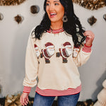 Santa Skating Sequins Embroidered Pullover - Red/Cream - Lace and Grace Boutique