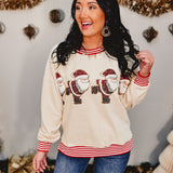 Santa Skating Sequins Embroidered Pullover - Red/Cream - Lace and Grace Boutique
