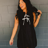 Bow Pleated Mini Dress - Black