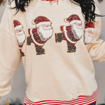 Santa Skating Sequins Embroidered Pullover - Red/Cream - Lace and Grace Boutique