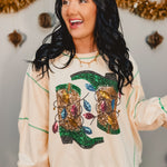 Sequin Western Boots In Lights Long Sleeve Top - Ivory - Lace and Grace Boutique