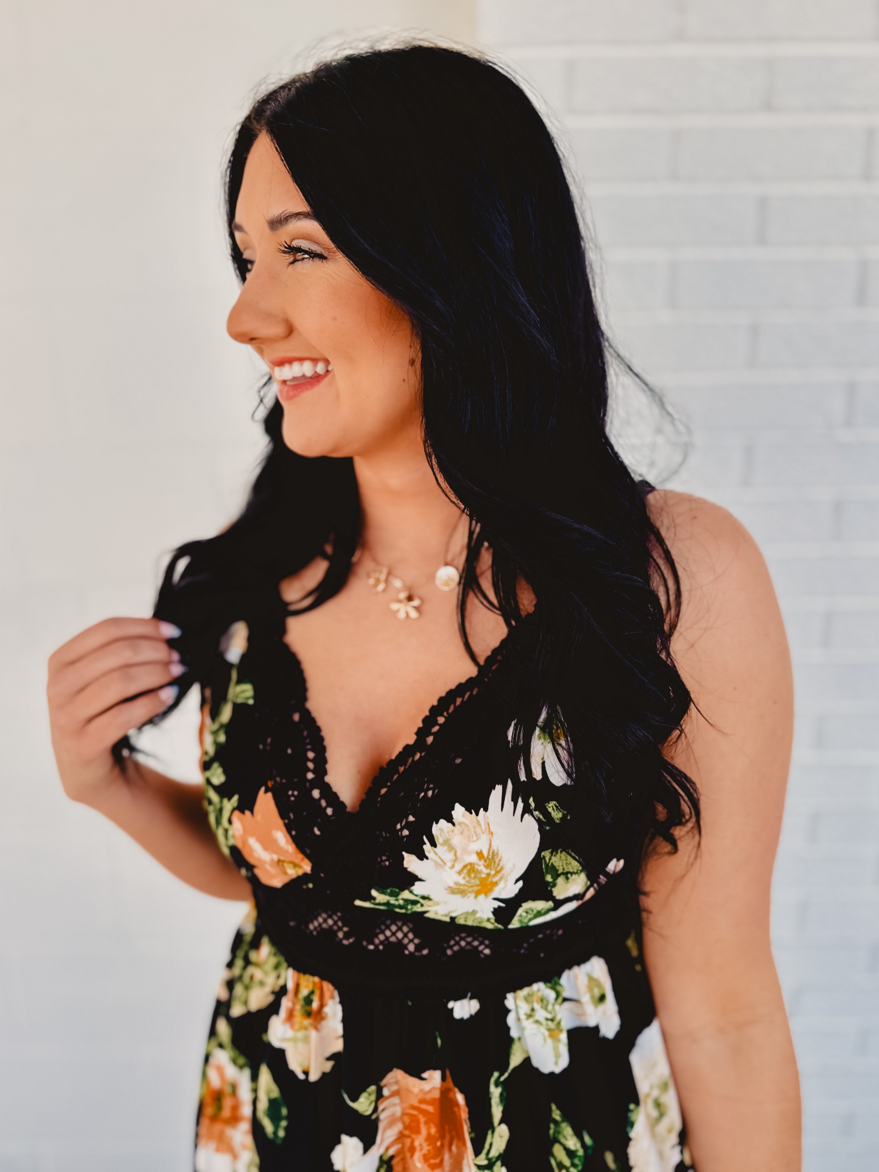 Floral Print Tiered Lace Contrast Maxi Dress - Black - Lace and Grace Boutique