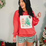 Christmas Corduroy Patch Lace Detail Sweatshirt - Dark Coral