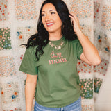 Embroidered Floral Dog Mom Graphic Tee - Sage