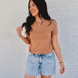 Basic Crew Neck Short Sleeve Top - Cork