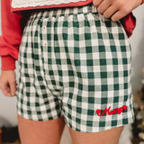 Merry Pom Pom Gingham Boxer Shorts  - Hunter Green - Lace and Grace Boutique