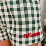 Merry Pom Pom Gingham Boxer Shorts  - Hunter Green - Lace and Grace Boutique